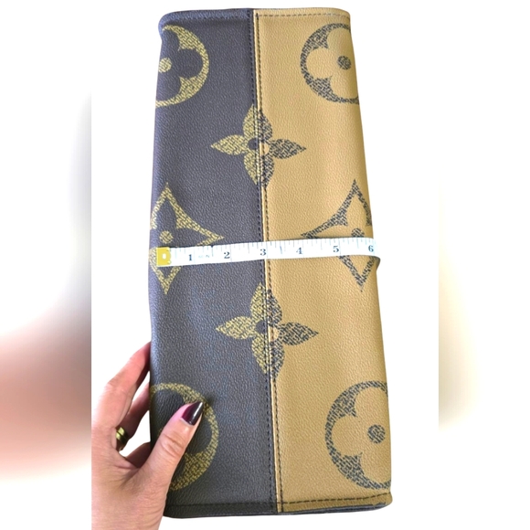 Brown and Dark Brown Structured Tote Bag with Monogram Print - Picture 10 of 14